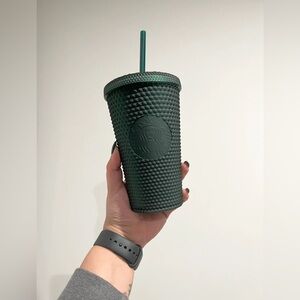 NEW 2022 Starbucks Soft Touch Dark Green Grande 16oz Studded Cold Cup Tumbler